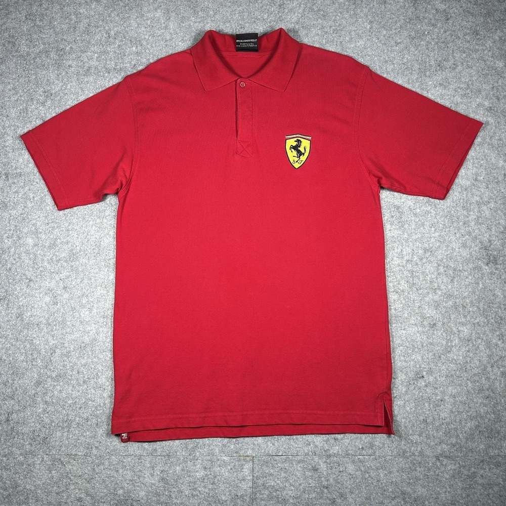 Vintage Ferrari Polo Shirt Mens Size Large Red Embroidered Logo Short Sleeve 90s